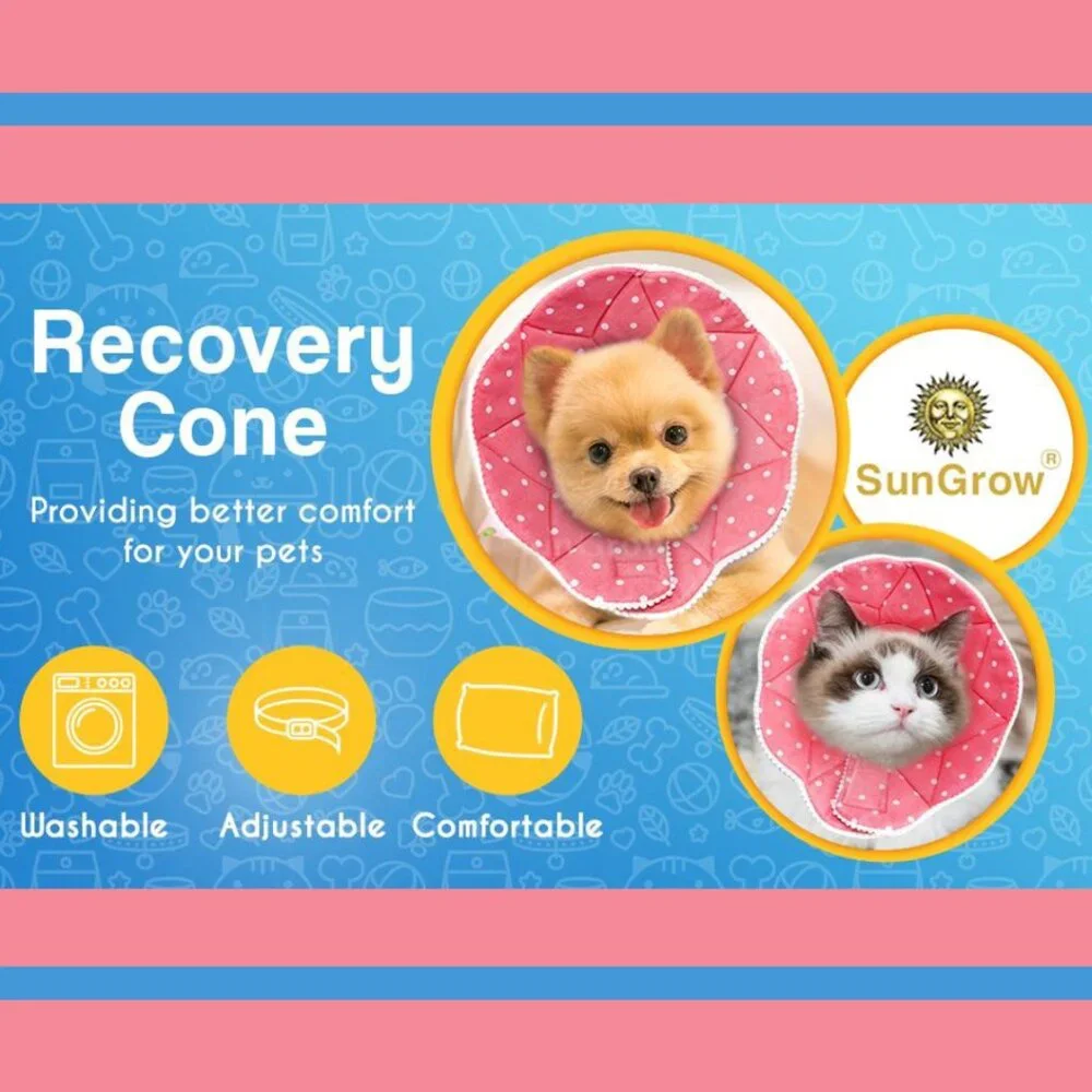 SunGrow Polka Dot Pet Soft Adjustable Recovery Cone | NWT | S | Pink White